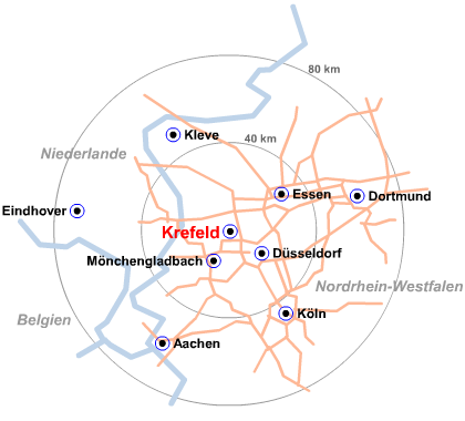 Bekannte Orte in der Nähe von Krefeld